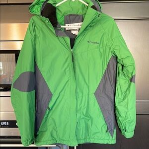 Columbia Green and Gray Ski Jacket Waterproof Hooded